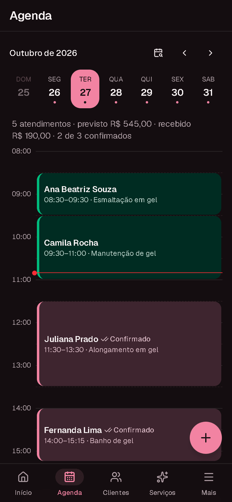 Modo escuro: Confortável para usar no fim do dia.